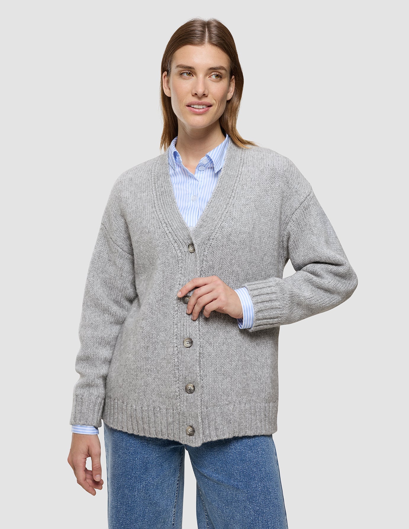 Women's Chunky Soft Wool Knit Cardigan Medium Grey Melange